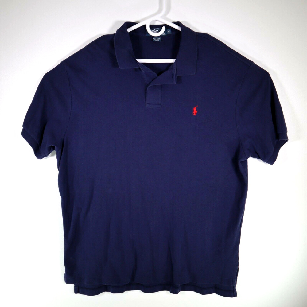 Vintage Ralph Lauren Polo RL Navy Blue Label Classic Knit Red Pony S/S XL